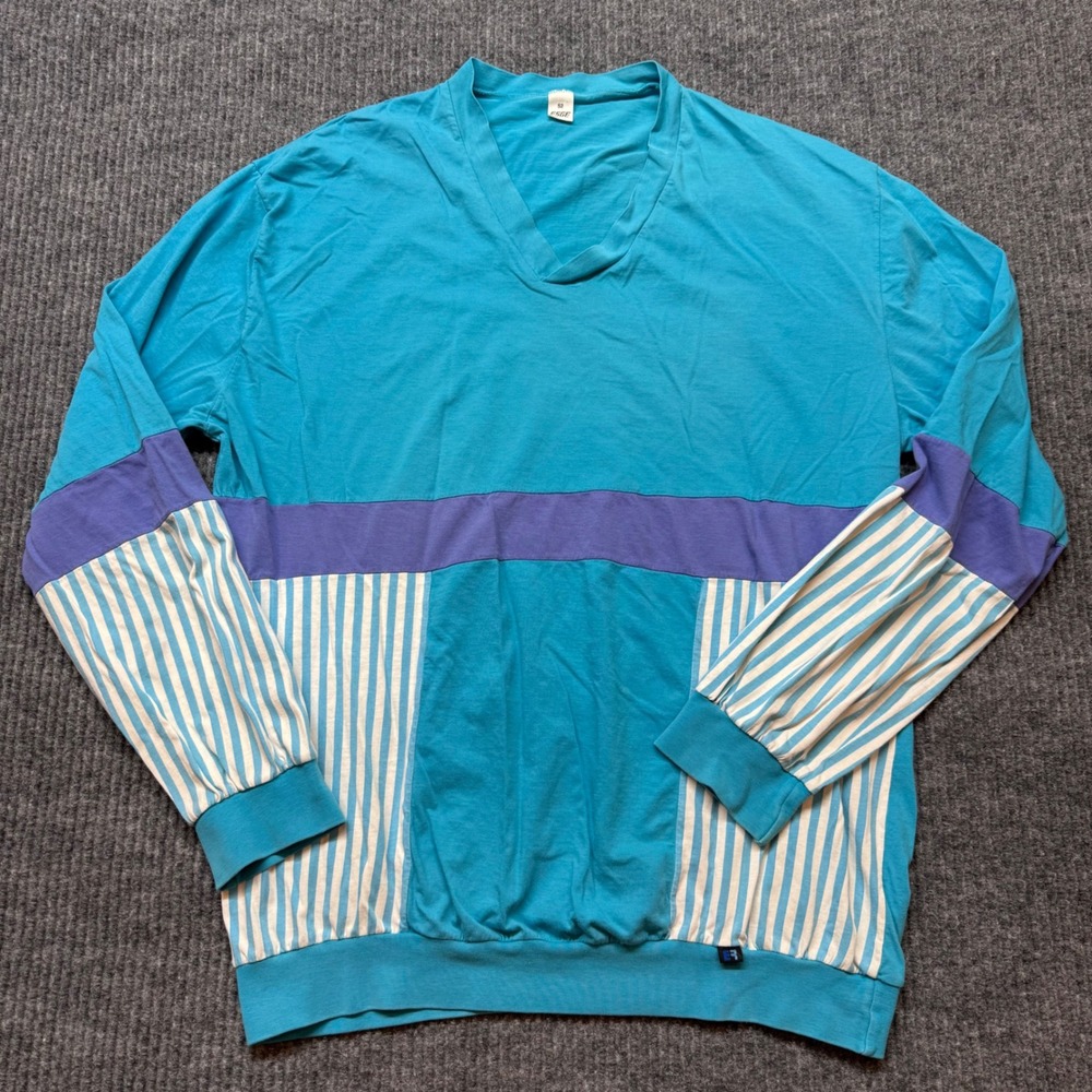 ESGE Mens Vintage 80s 90s Colorblock Striped V-Neck Long Sleeve Shirt Size‎ 52